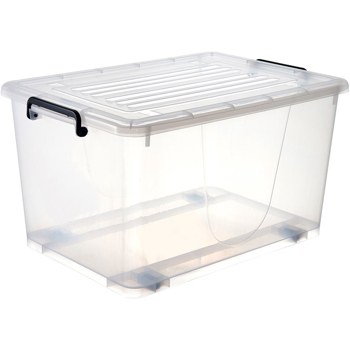 Pack of 4 Plastic Storage Box with Wheels & Lid & Clips 50 litre 560x390x310mm Polypropylene | S1050SETOF4