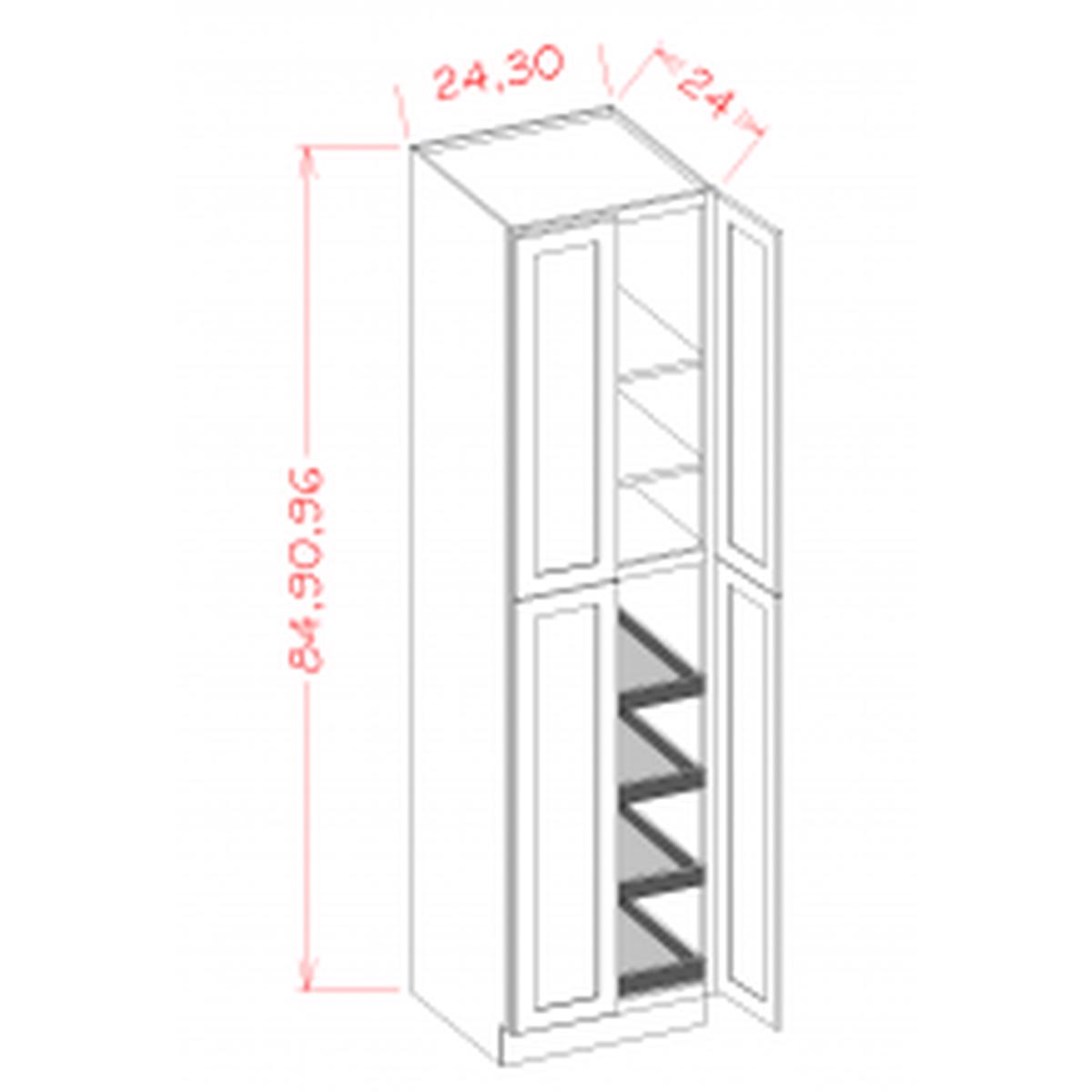 Slim Shaker White 30″ W x 90″ H Utility Cabinet w/ 4 Rollout Trays