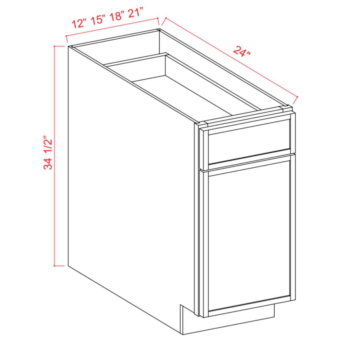 Slim Shaker White Oak Base Cabinet – 18″W x 34-1/2″H x 24″D – 1D, 1Drw, 1S