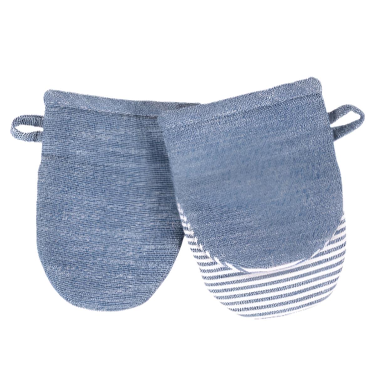 STRADA PRINTED SILICONE/CHAMBRAY MINI MITTS S/2 BLUE