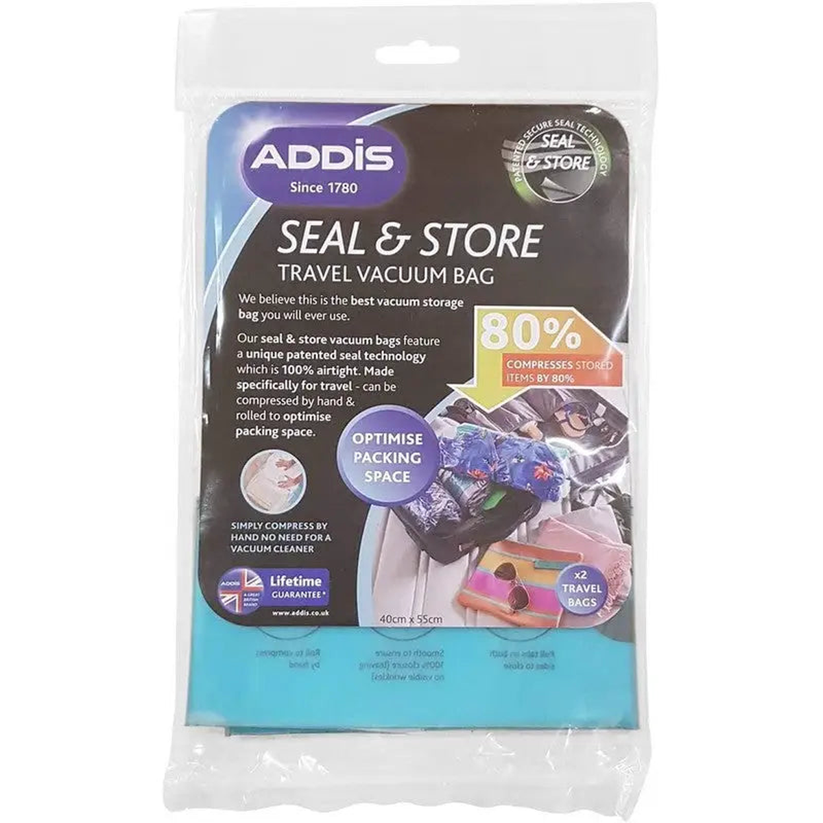Addis Home Vacuum Storage Bags 100% Air Tight Seal – Various Sizes Available – Travel Bag 400 x 550mm