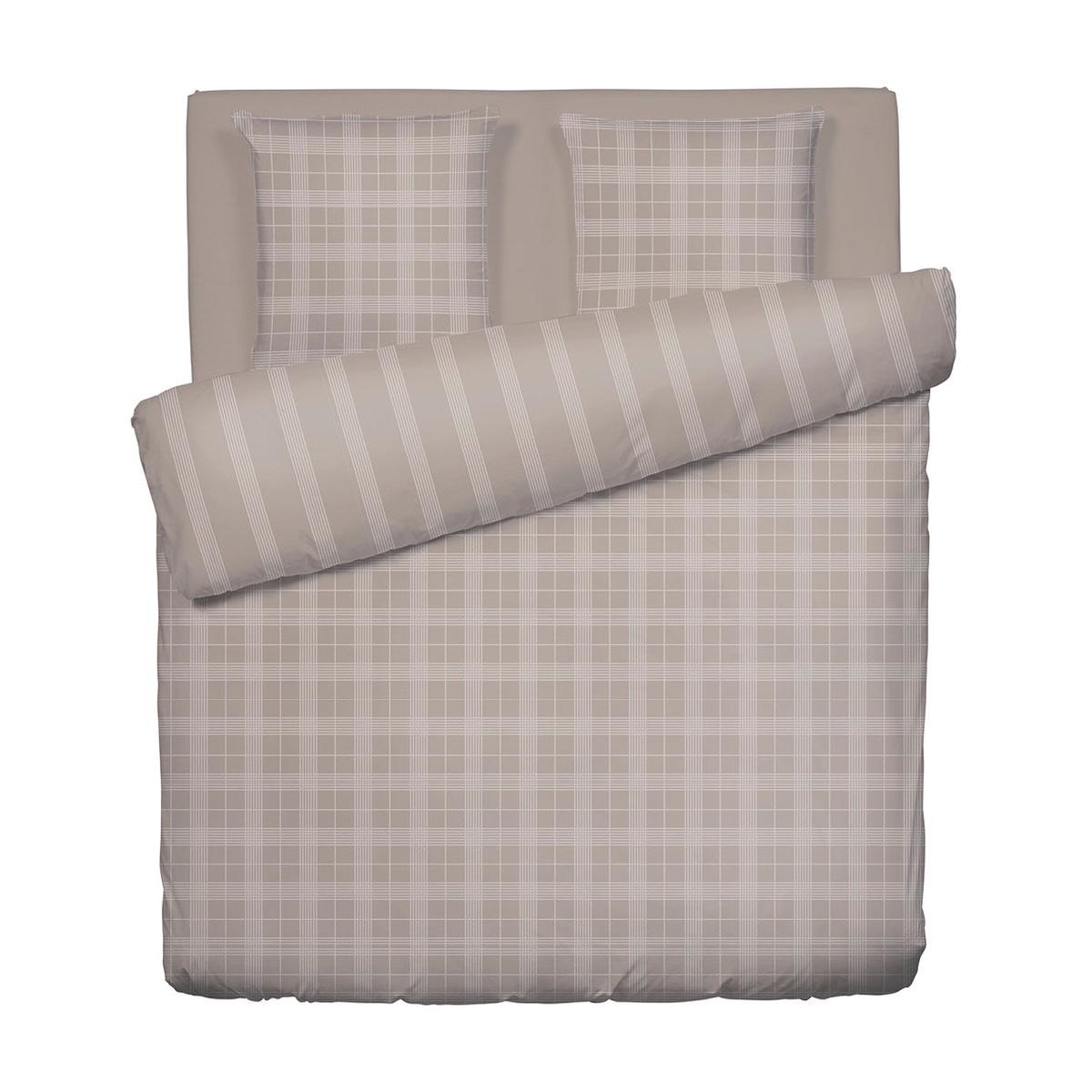 Duvet cover + 2 pillowcases percale cotton checkered – Taupe – 260 x 240 cm + 2 x (63 x 63 cm)