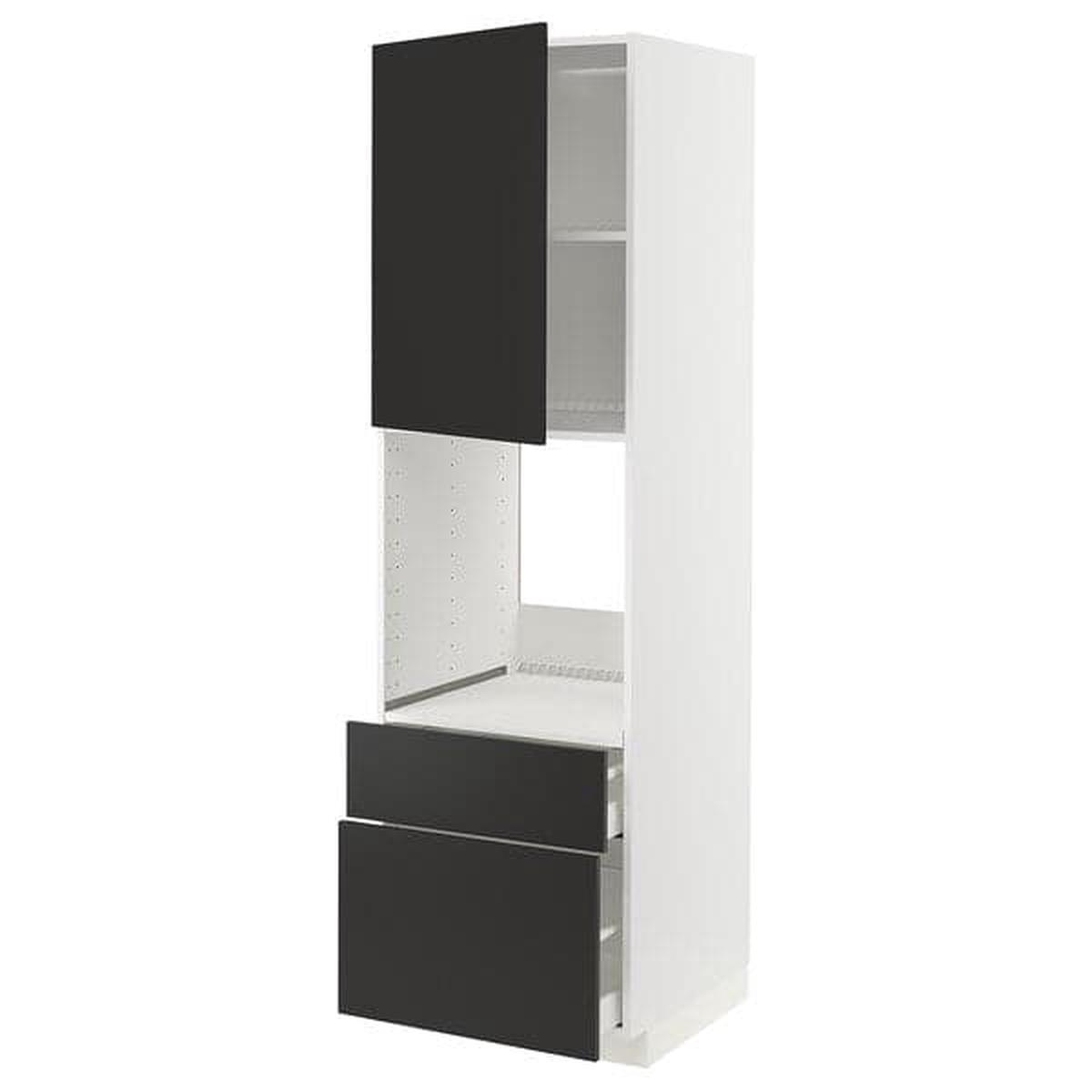 METOD / MAXIMERA high cabinet f oven+door/2 drawers, white/Nickebo matt anthracite, 60x60x200 cm