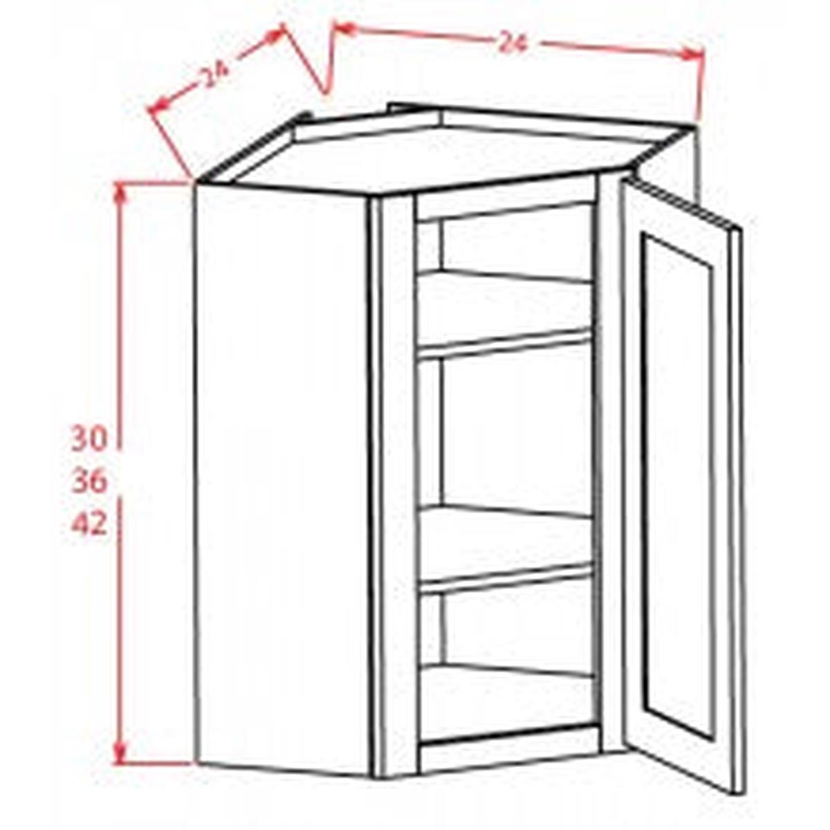 Slim Shaker White 24″ W x 42″ H Wall Diagonal Glass Door Corner Cabinet with Finished Interior Pre-Assembled – Glass not Included
