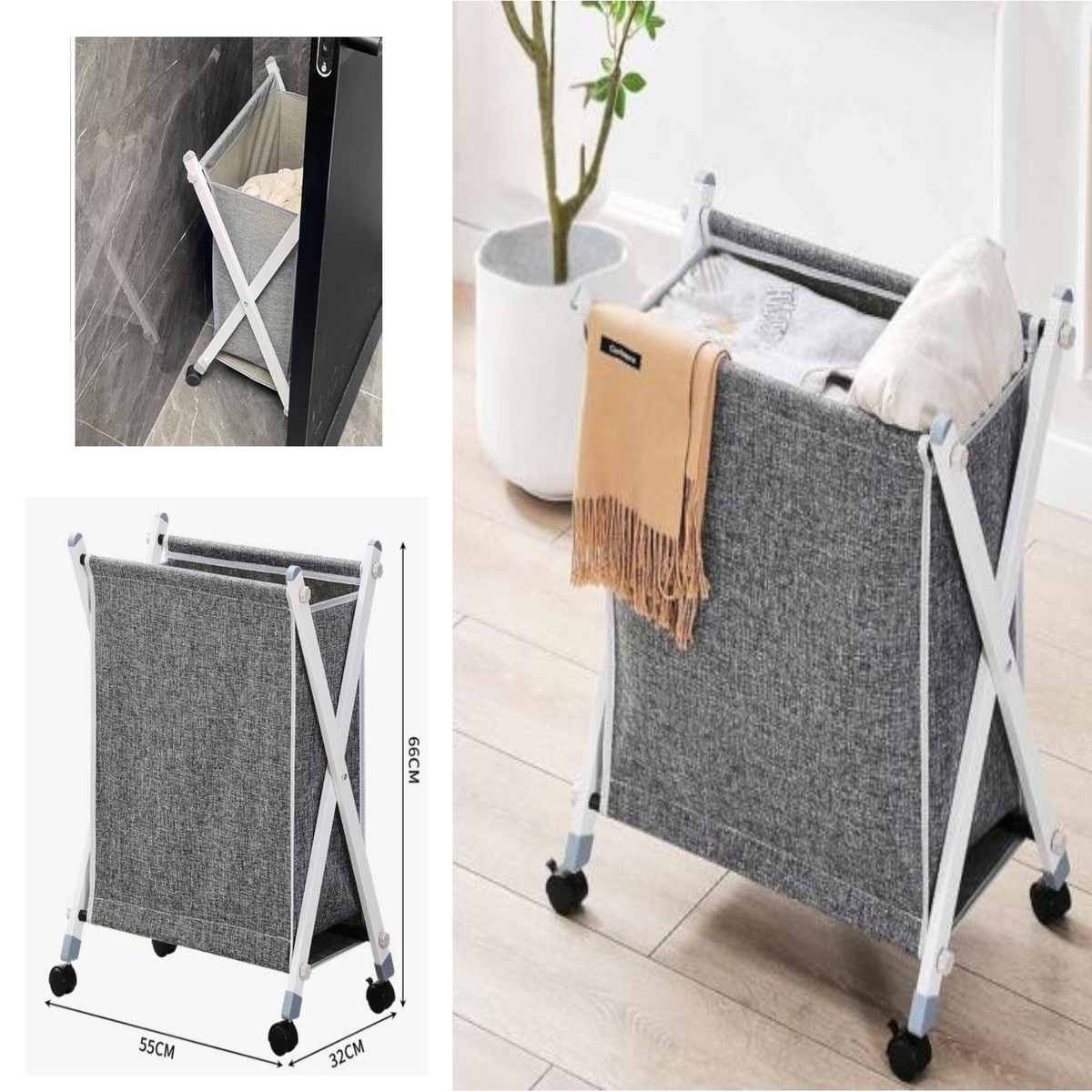 Thick Fabric Foldable Laundry Basket with Wheels