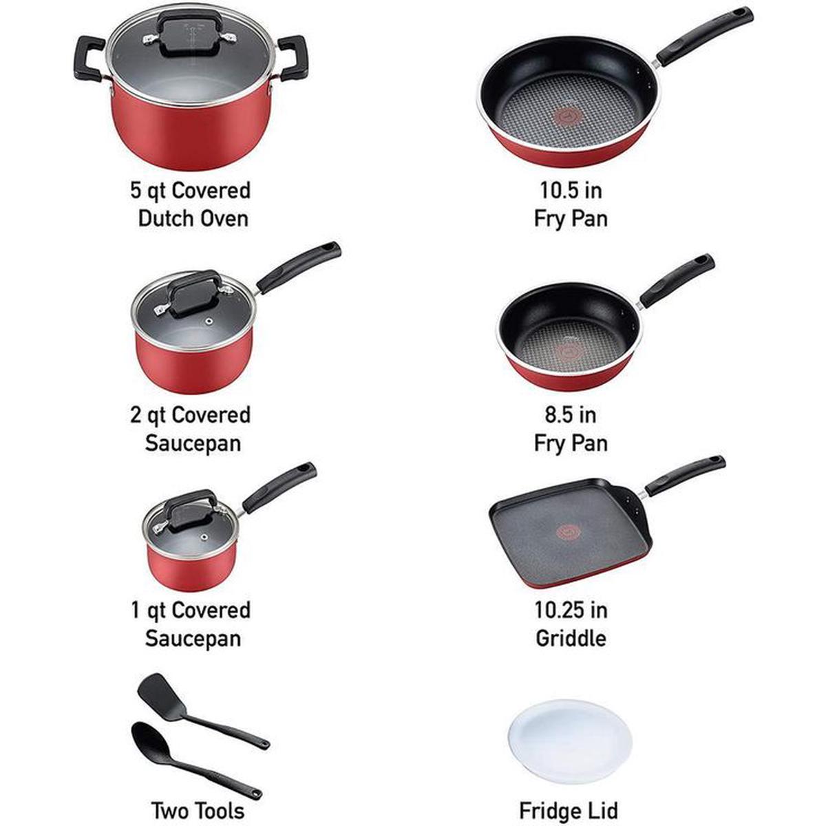 12-Piece Nonstick Titanium Cookware Set with Lids in Red