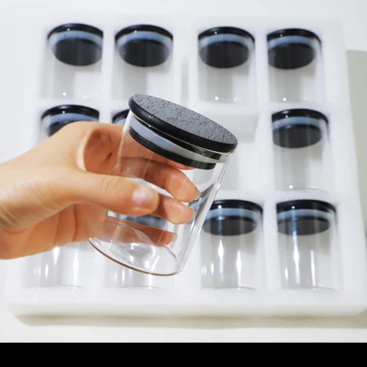 12 Piece Borosilicate Glass Spice Jar Set with Bamboo Spoons and Labels
