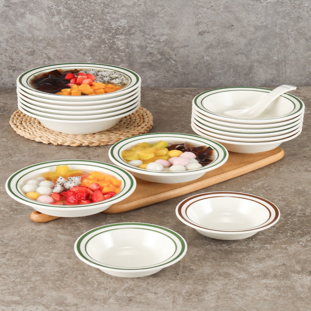 Hong Kong style dessert bowl creative melamine tableware plastic ice powder sago taro ball double skin toffee water bowl set