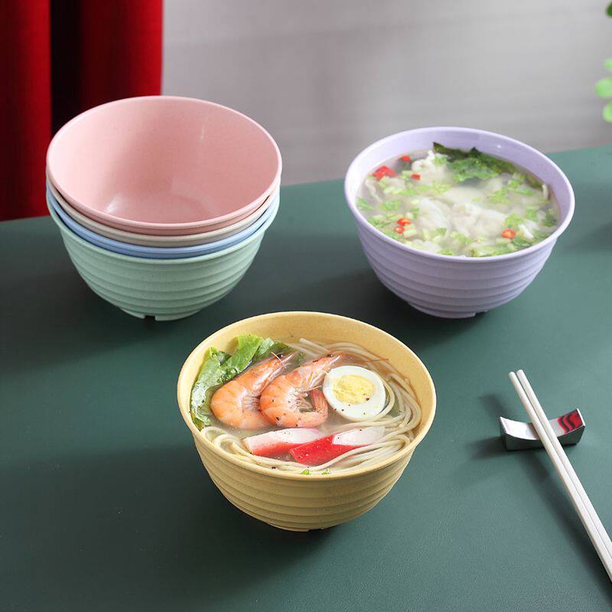 Ramen bowl, large Japanese-style plastic instant noodle bowl, cute girly student single eating bowl, anti-fall soup bowl