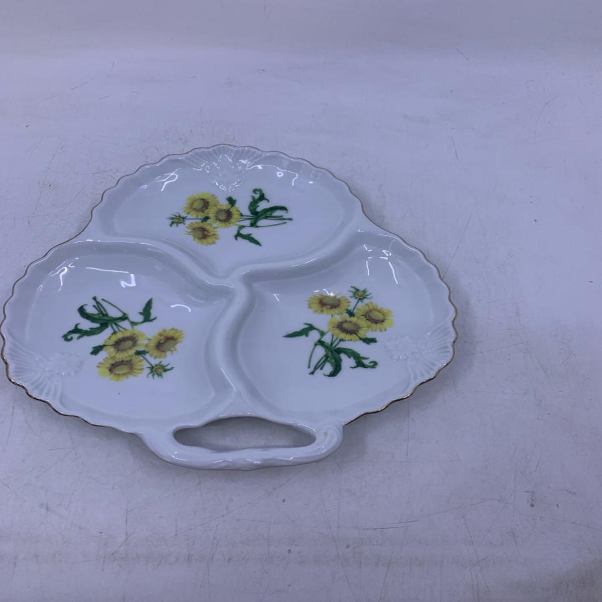 WHITE DIVIDED PLATTER W/ SUNFLOWERS.