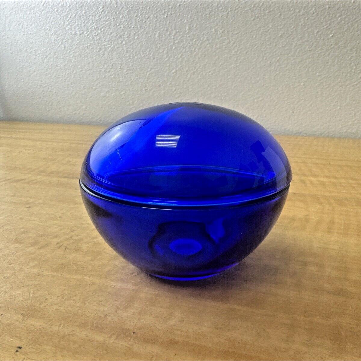 Indigo Blue Convex Cover Glass Egg Dome Lidded Box - Pristal De France