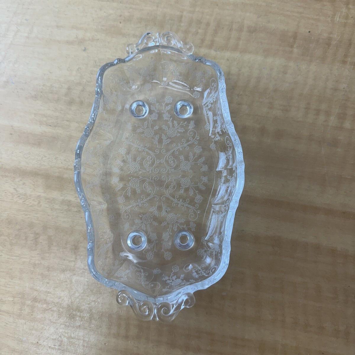 Cambridge Rose Point Crystal  Handled Relish Dish