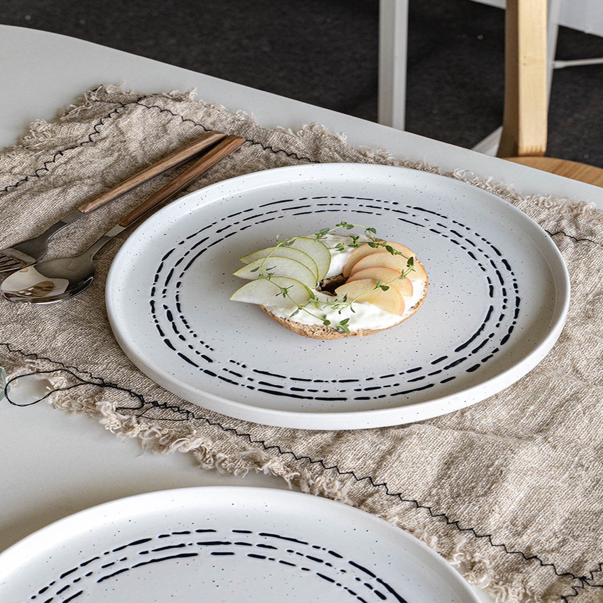 [Blue Line Edge Plate] Dessert Shop Matte Cake Plate Restaurant Dish Plate Salad Plate Pasta Plate Slightly Blemished