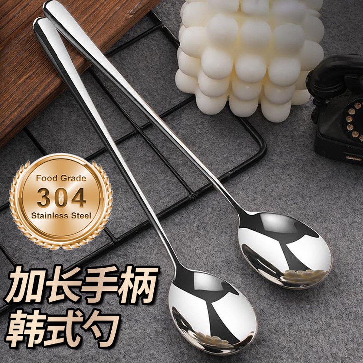 [ins Korean barbecue spoon] Korean thickened tableware stainless steel Western food spoon long handle dry rice spoon