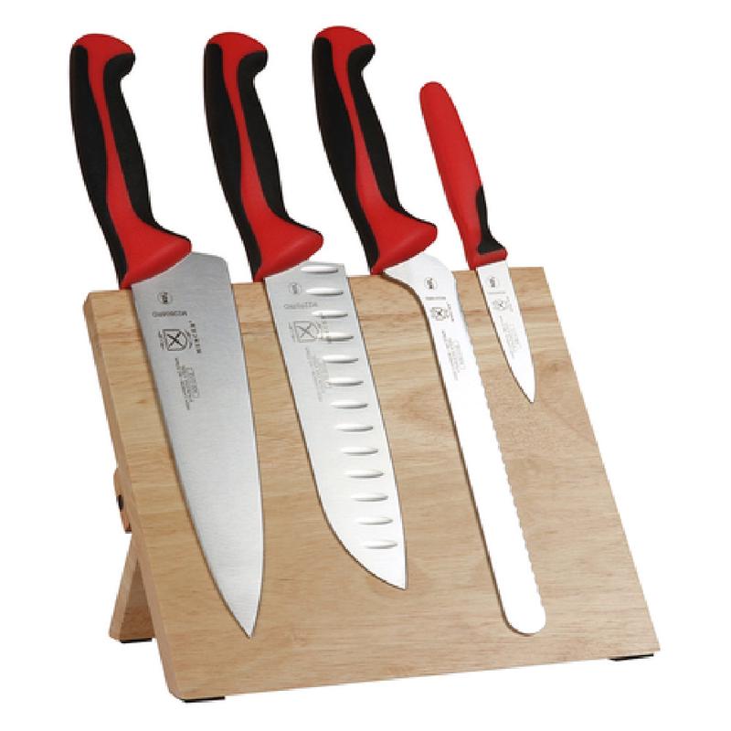 Mercer Culinary M21980RD 5 Piece Knife Set with Rubberwood Magnetic Board