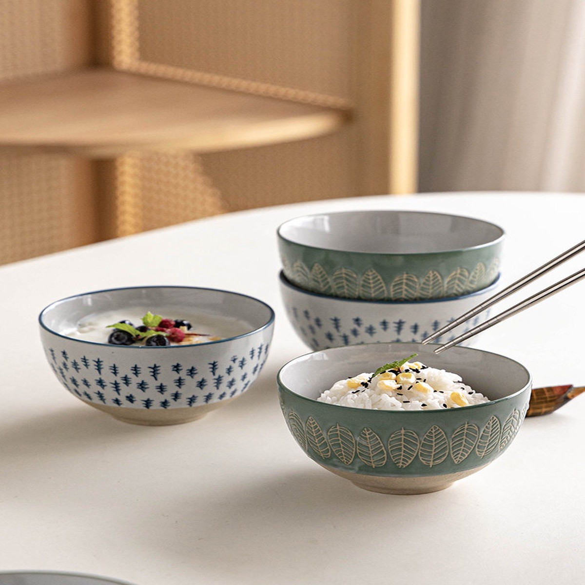 [Retro Handmade Rice Bowl] Japanese-style embossed rice bowl home coarse pottery porridge bowl B