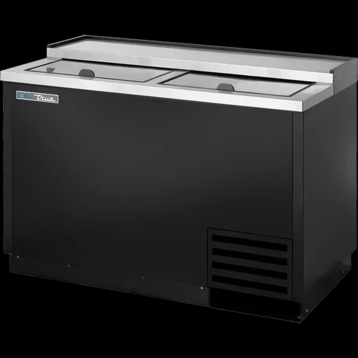 True T-50-GC-HC | 50" Black Solid Slide Lid Glass and Plate Chiller/Froster 14.4 cu. ft.