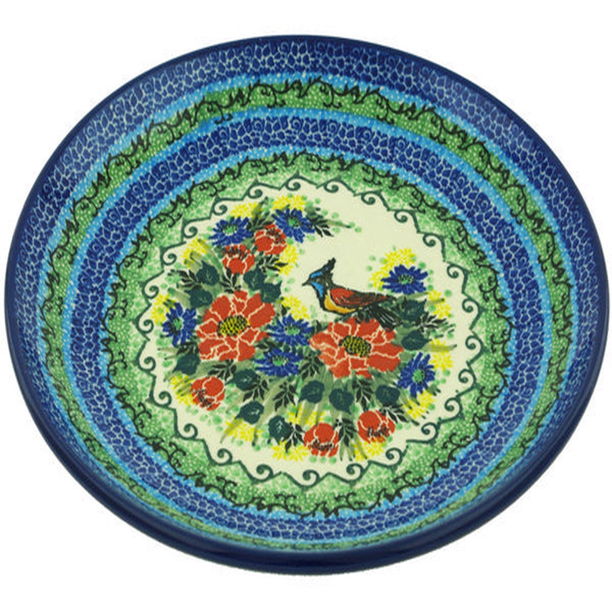 Polish Pottery 10" Plate Bleu Jay Meadow UNIKAT