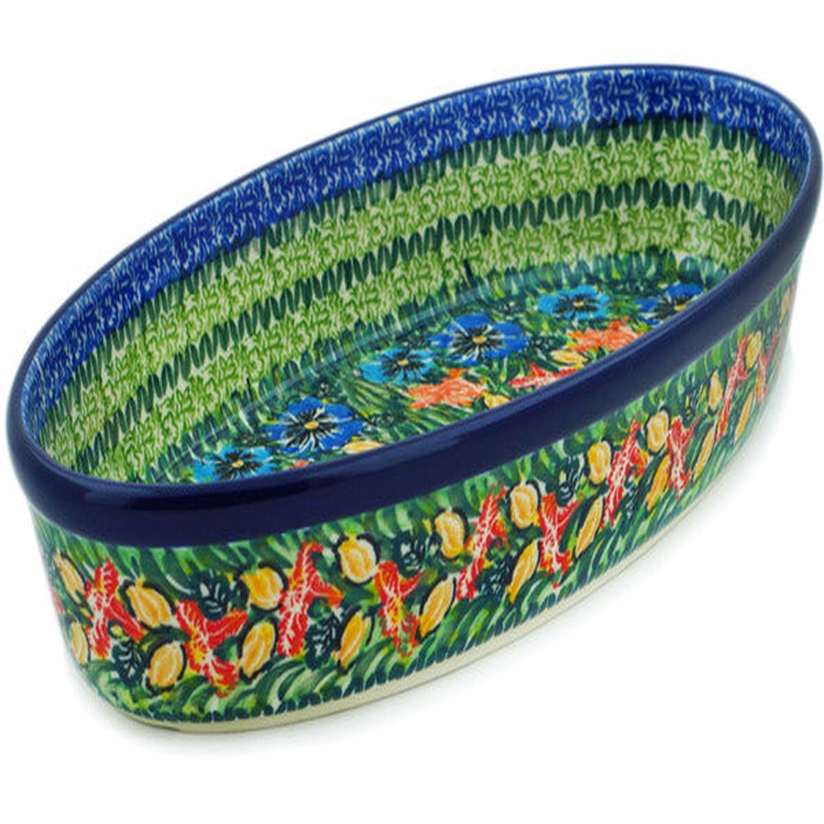 Polish Pottery 12" Platter Yellow Butterfly Pond UNIKAT