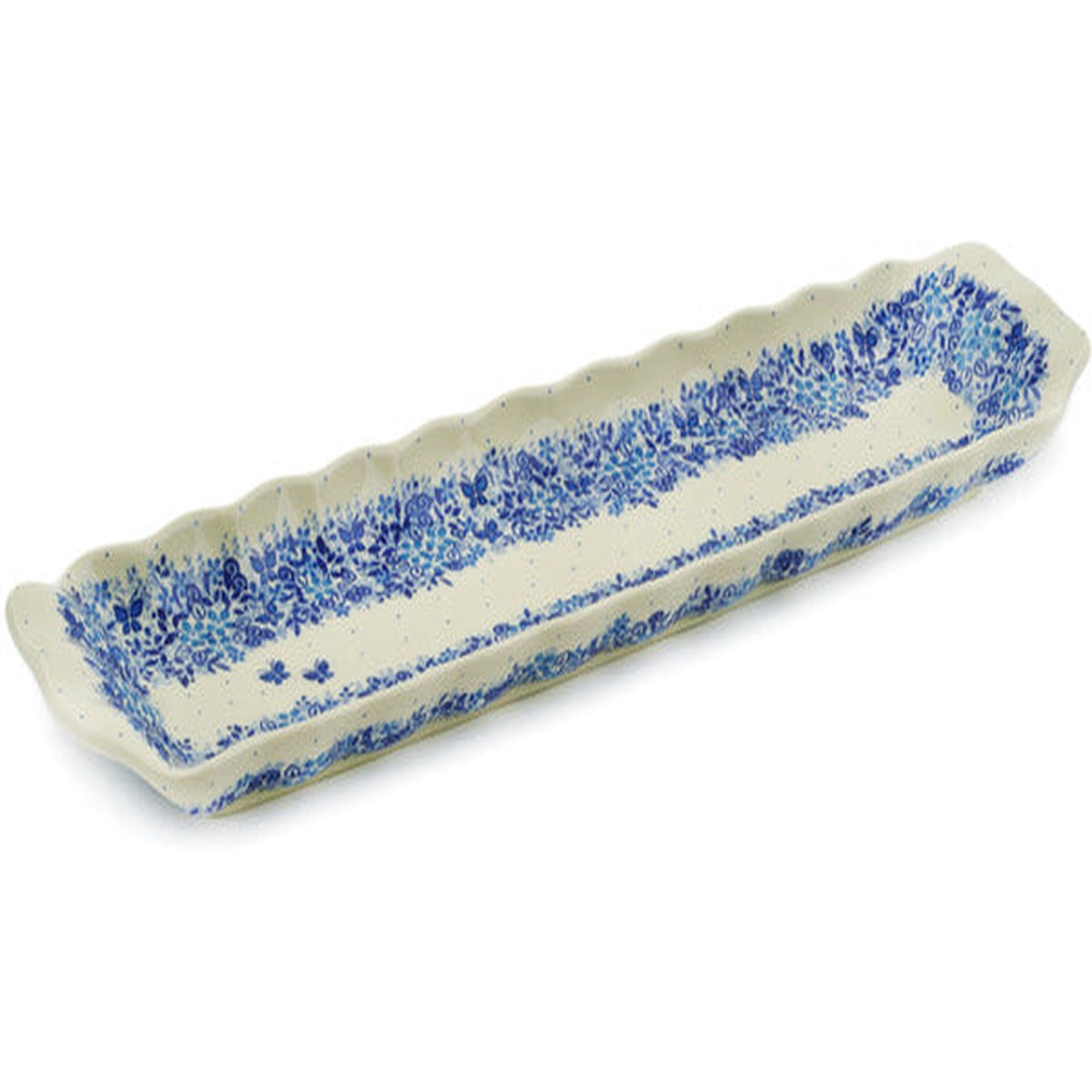 Polish Pottery 20" Platter with Handles Delicate Blue UNIKAT