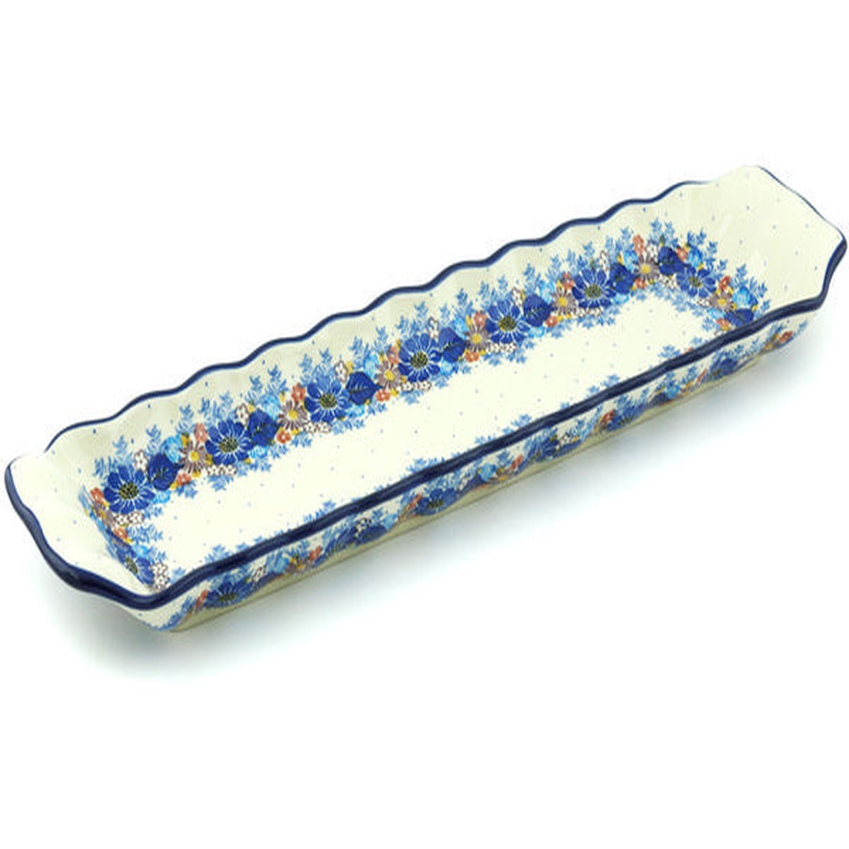 Polish Pottery 20" Platter with Handles Flower Wreath UNIKAT