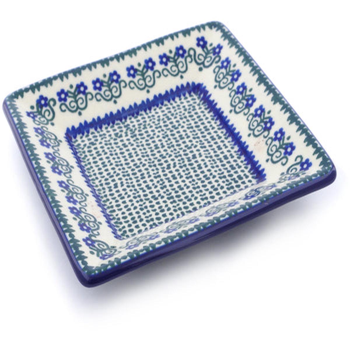 Polish Pottery 6" Square Plate Fanciful Daisy
