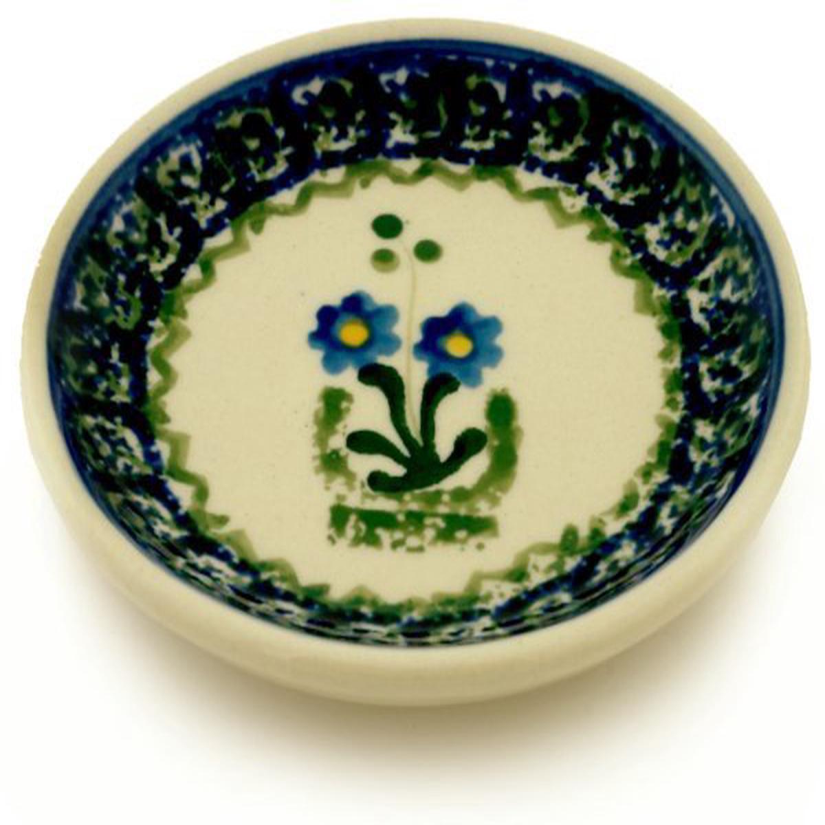 Polish Pottery Mini Plate, Coaster plate Blue Daisy Circle