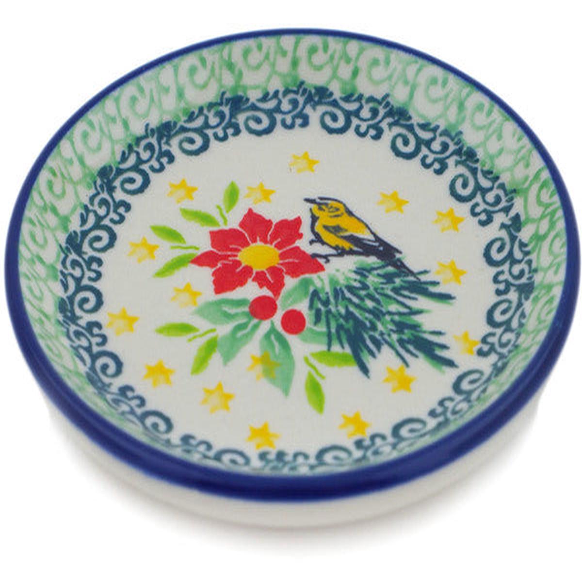 Polish Pottery Mini Plate, Coaster plate Festive Avian Delight UNIKAT