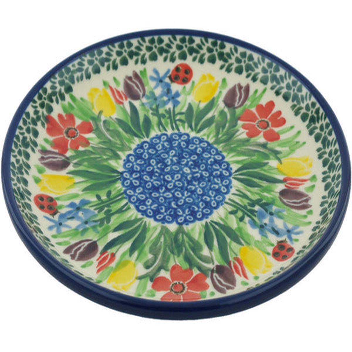 Polish Pottery Toast Plate Lady Bug Tulips UNIKAT