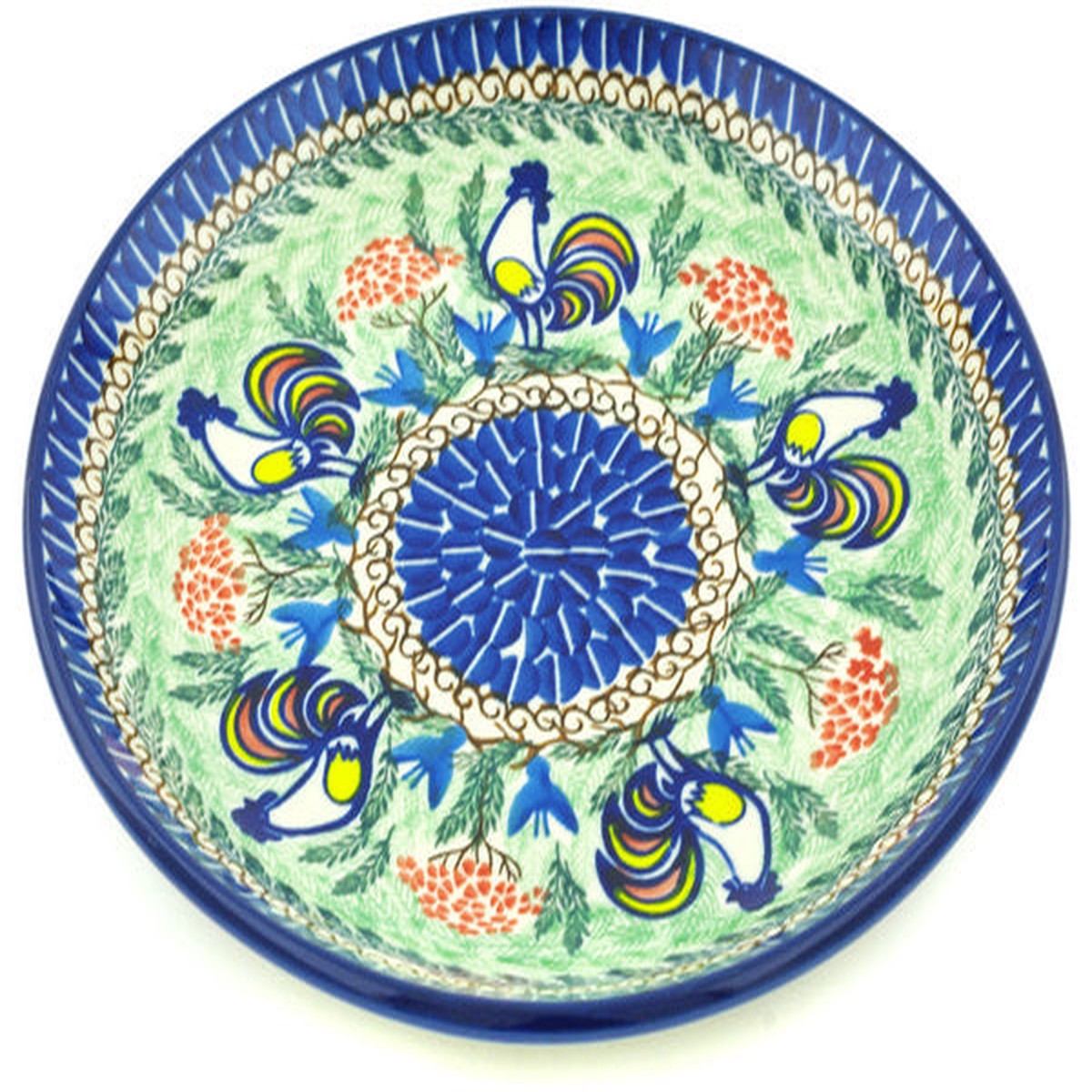 Polish Pottery 10" Plate Summer Rooster UNIKAT